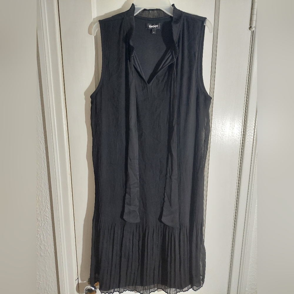 DKNY Women's Black Sleeveless Tie-Neck Pleated Mini Dress Size 8